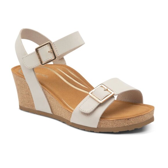 Aetrex Shoes - Aetrex Lexa Quarter Strap Wedge Sandals in Ivory